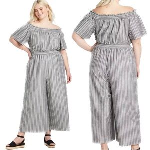 Lane Bryant Wide Leg Convertible Romper Jumpsuit Striped Plus Size 14